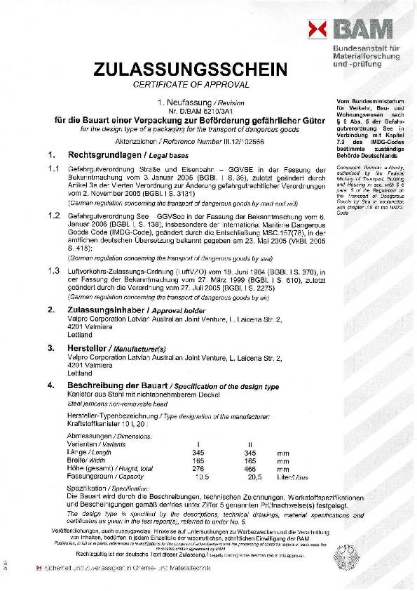 Kraftstoffkanister 20l Zinkgelb RAL 1018 Stahlbl.0,9mm L345xB165xH470mm VALPRO