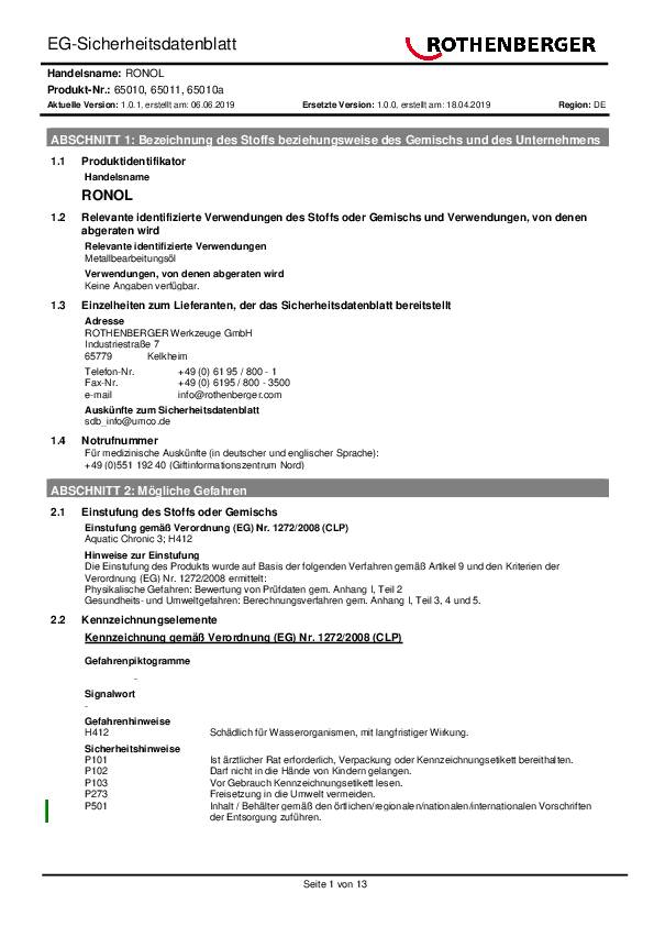 Hochleistungsgewindeschneidöl RONOL® 5l Kanister ROTHENBERGER