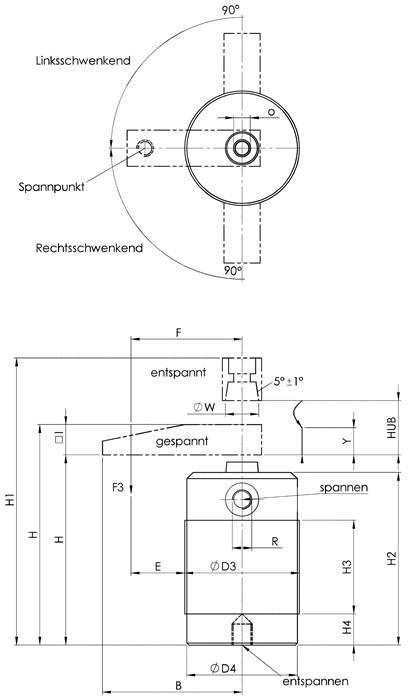 Schwenkspanner Nr.6829ER Gr.63 pneumatisch Einschraubversion AMF