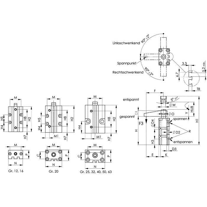 AMF Schwenkspanner Nr.6829B BL-25 pneumatisch Blockversion