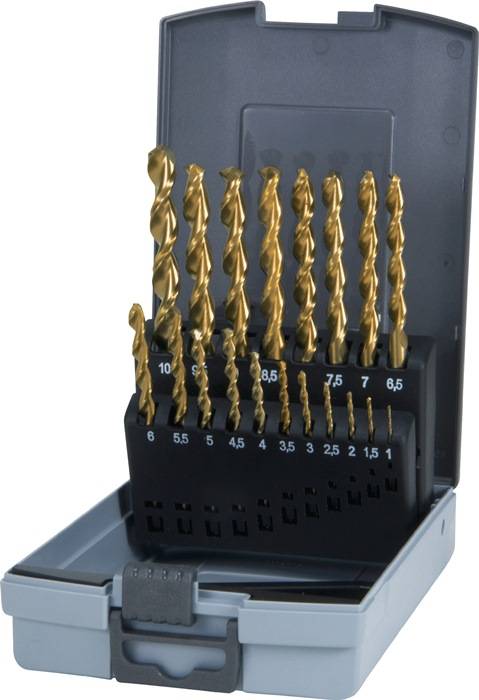 Spiralbohrersatz DIN 338 TypN TL 3000 D.1-10x0,5mm HSS TiN 19tlg.Ku.-Kass.RUKO