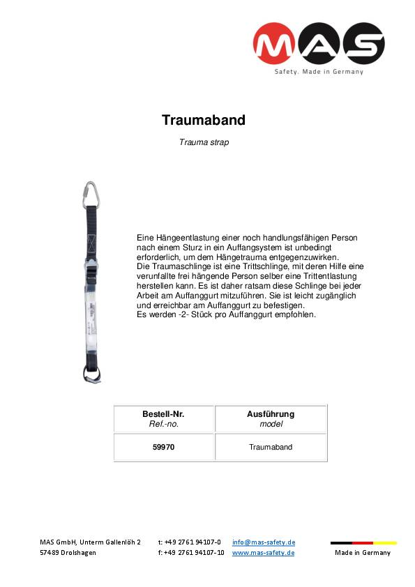 Traumaband z.Befestigung an jedem Auffanggurt MAS