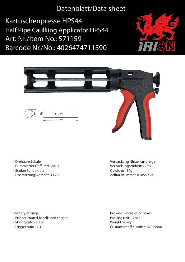 Kartuschenpresse HPS44 Ku.drehbare Schale IRION
