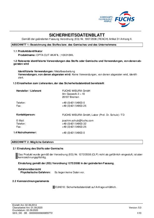 Gewindeschneidöl Cut Akafil 210 ml Flasche OPTA