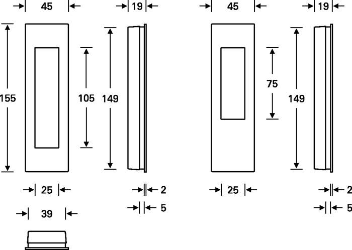 Schiebetürmuschel 42 4251 VA ma ktg.bl.L.155mm B.45mm FSB