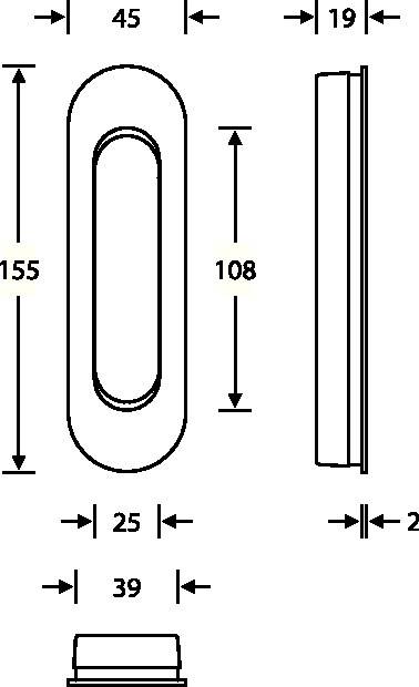 Schiebetürmuschel 42 4250 VA ma ov.bl.L.155mm B.45mm FSB