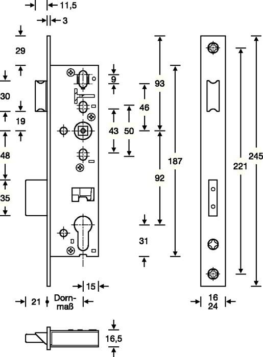Panik-RR-Einsteckschl.B DIN re.einwärts 24/245/45/92/9mm Kl 3 ktg.SSF