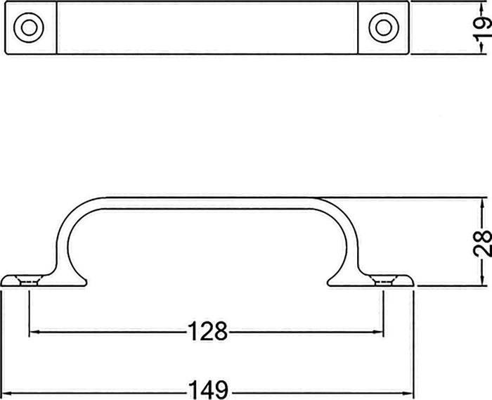 Handgriff A.28mm L.149mm B.19mm Alu.silberf.elox.Löcher 2,D.4,3mm HERMETA