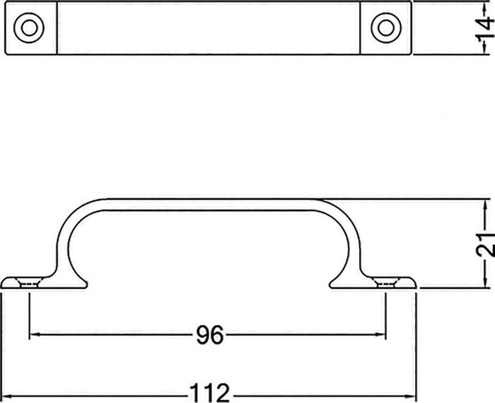 Handgriff A.21mm L.112mm B.14mm Alu.silberf.elox.Löcher 2,D.4,3mm HERMETA