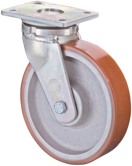 Schwerlast-Lenkrolle D.250mm Trgf.1600kg Guß-PU Platte L175xB140mm BS ROLLEN
