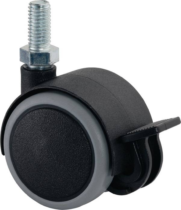 Kunststoffdoppelrolle m.Festst.D.50mm Trgf.50kg M10x20 Ku.grau BS ROLLEN