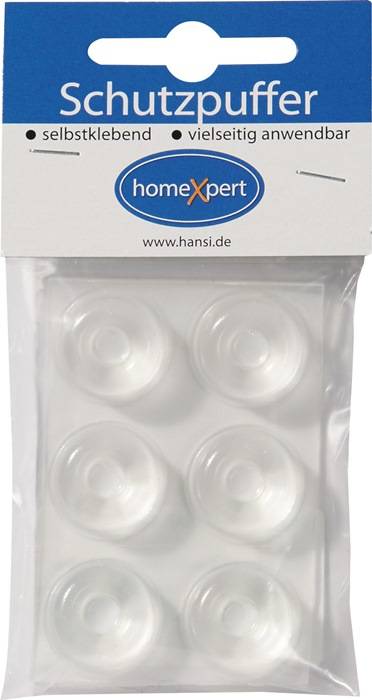 Verpackung von 'homeXpert' Marke transparente Klebehaken mit vier sichtbaren Haken. Website 'www.hansi.de' wird angezeigt.