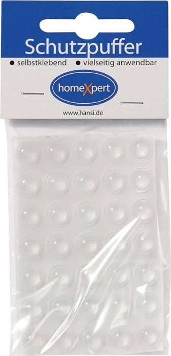 Packung mit 20 transparenten Gummipuffern, verwendet zur Dämpfung und Oberflächenschutz, in einer versiegelten Kunststoffverpackung präsentiert.