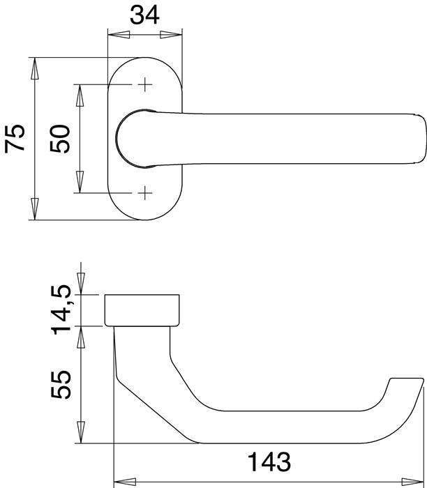 Profiltür-Drückerlochteil 1200/2033 VA EST ov.8mm gekr.EDI