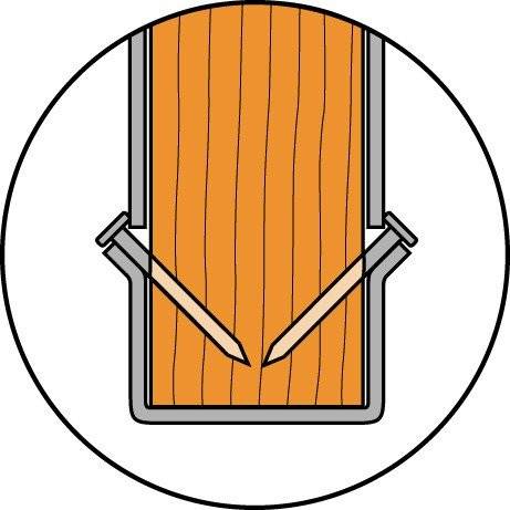 Querschnittsdiagramm, das ein Stück Holz zeigt, das in einer Metallzwinge mit zwei Schrauben befestigt ist, die von beiden Seiten Druck ausüben.