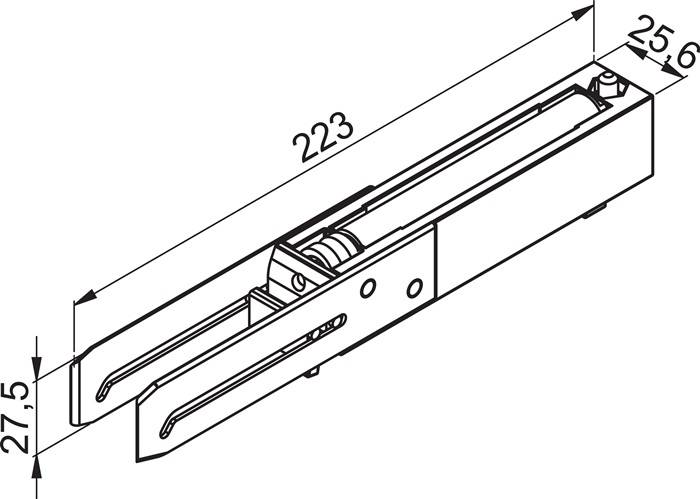 Technische Zeichnung einer Linearführung oder eines Gleitlagers mit einer Messung, die mit 223 markiert ist.