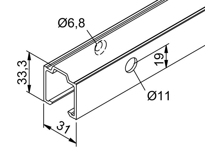 Laufschiene 53/73 Alu.EV1 elox.Lager-L.1300mm Wm.HELM