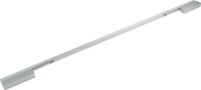 Eine lange silberne verstellbare Metallstange oder ein Metallstab, diagonal auf weißem Hintergrund gezeigt.