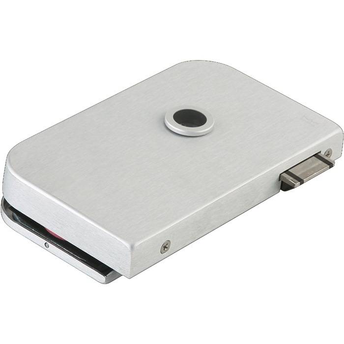 Eine kompakte graue Metalltasche mit einem kreisförmigen Knopf oben, ausgestattet mit einem USB-Anschluss an der Seite für digitale Konnektivität.