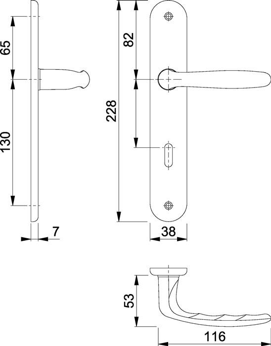 Langschildgarnitur Roissy M1941/332P MS F71 OB 72mm DIN L/R HOPPE