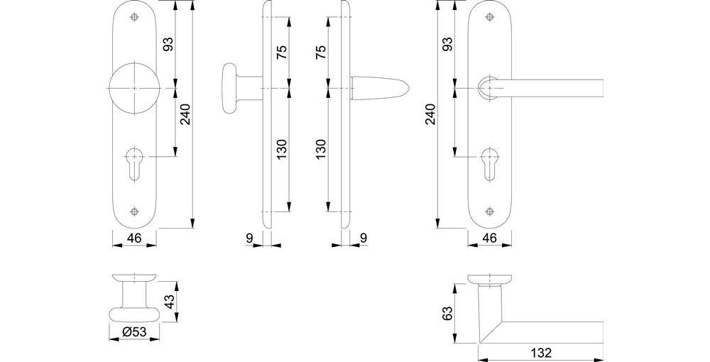 HOPPE Langschildgarnitur Stockholm 53/273P/1140 Aluminium F1 PZ 72 mm