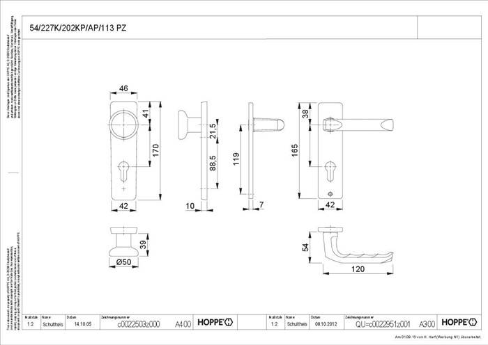 Kurzschildgarnitur London 54/227K/202KP/AP/113 Alu.F4 PZ eck.Wechselgrt.HOPPE