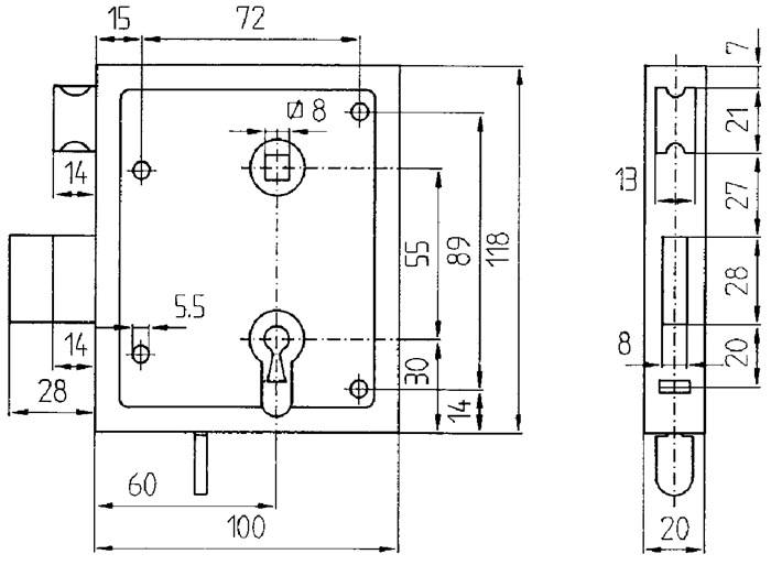 Universal-Kastenschloss DIN L/R BB schließende F 60mm BEVER…