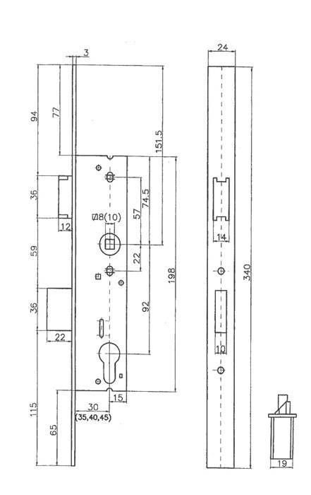 RR-Einsteckschl.PZW 24/35/92/10mm DIN L/R VA Riegelausschl.22mm 340mm BEVER…