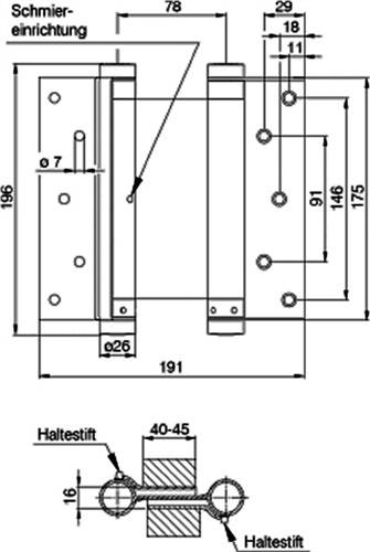 Pendeltürband VA Gr.39 L.175mm 55kg TS 40-45mm