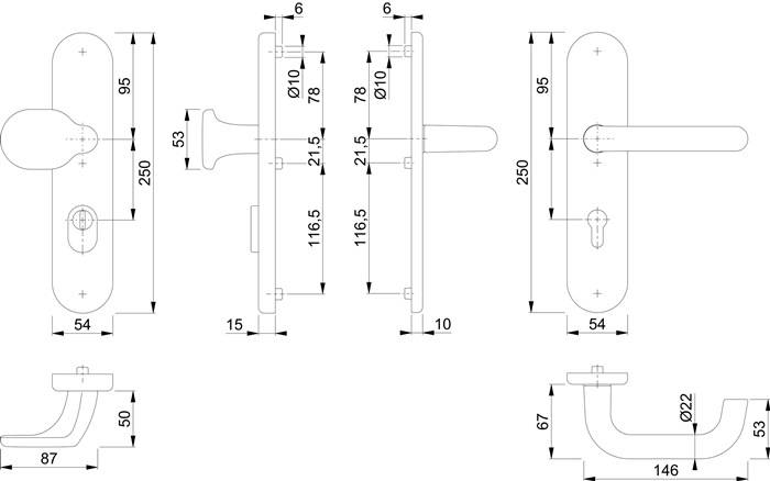 Schutzgarnitur Paris 86G/3332ZA/3310/138 Alu.F1 92mm 67-72mm HOPPE