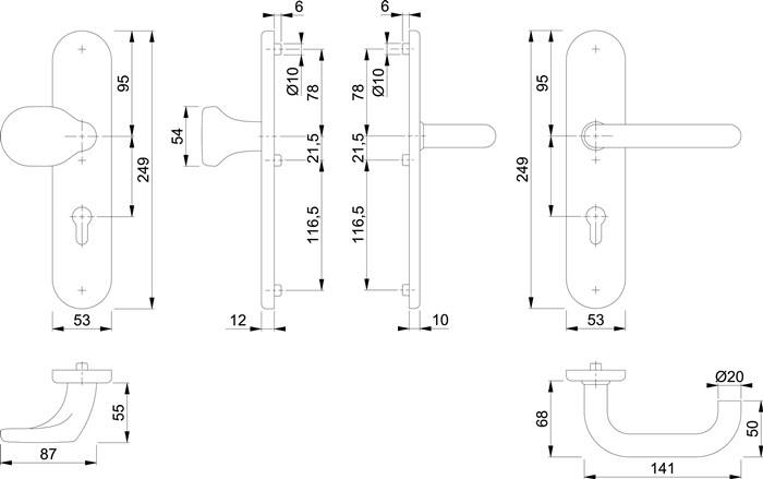 Schutzgarnitur Paris E86G/3331/3310/138Z VA F69 92mm 67-72mm HOPPE