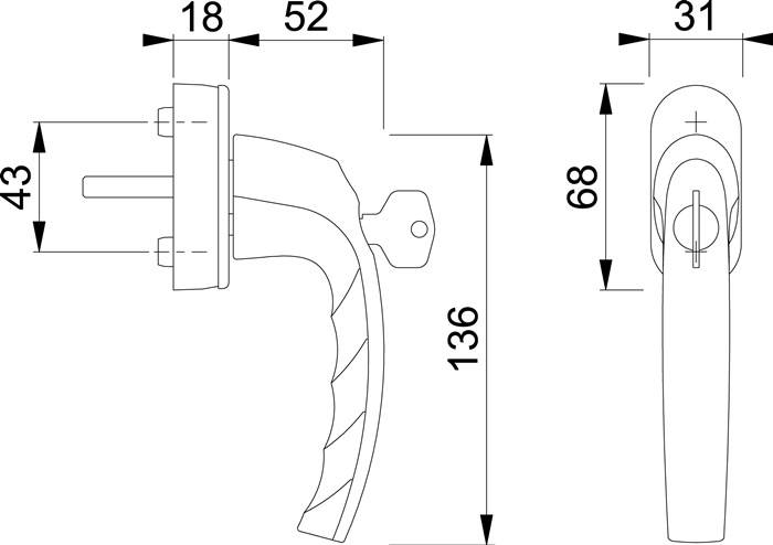 Fenstergriff Atlanta 0530S/US952 Alu.F1/naturf.32-42mm abschl.HOPPE
