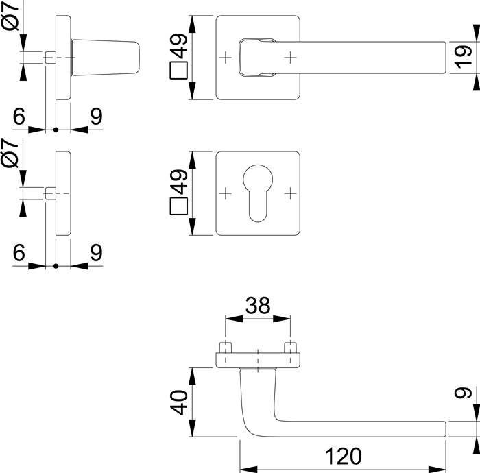 Rosettengrt.Dublin 1124/843KV/843KVS Alu.F249 eck..PZ DIN L/R D/D HOPPE…