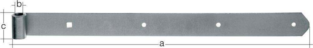 Technische Zeichnung eines Metallscharnierbands mit beschrifteten Abmessungen a, b und c.