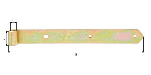 Teil a': Ein flacher, rechteckiger Metallstreifen mit zwei gleichmäßig entlang seiner Länge verteilten Löchern.