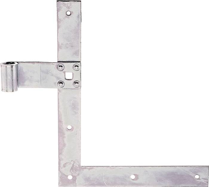 Eine Metalleckverbindung mit mehreren Löchern für Schrauben und einem Scharnier, die zum Verbinden von Holz in einem rechten Winkel bei Bau- oder Reparaturarbeiten verwendet wird.