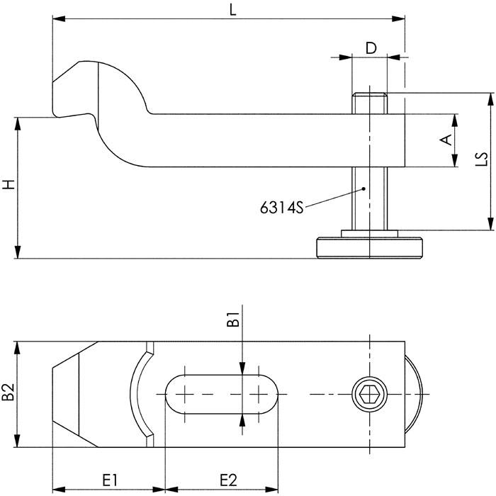 Spanneisen Nr.6316V f.T-Nut 22mm L.200mm Spannschraube M20x22x160mm AMF