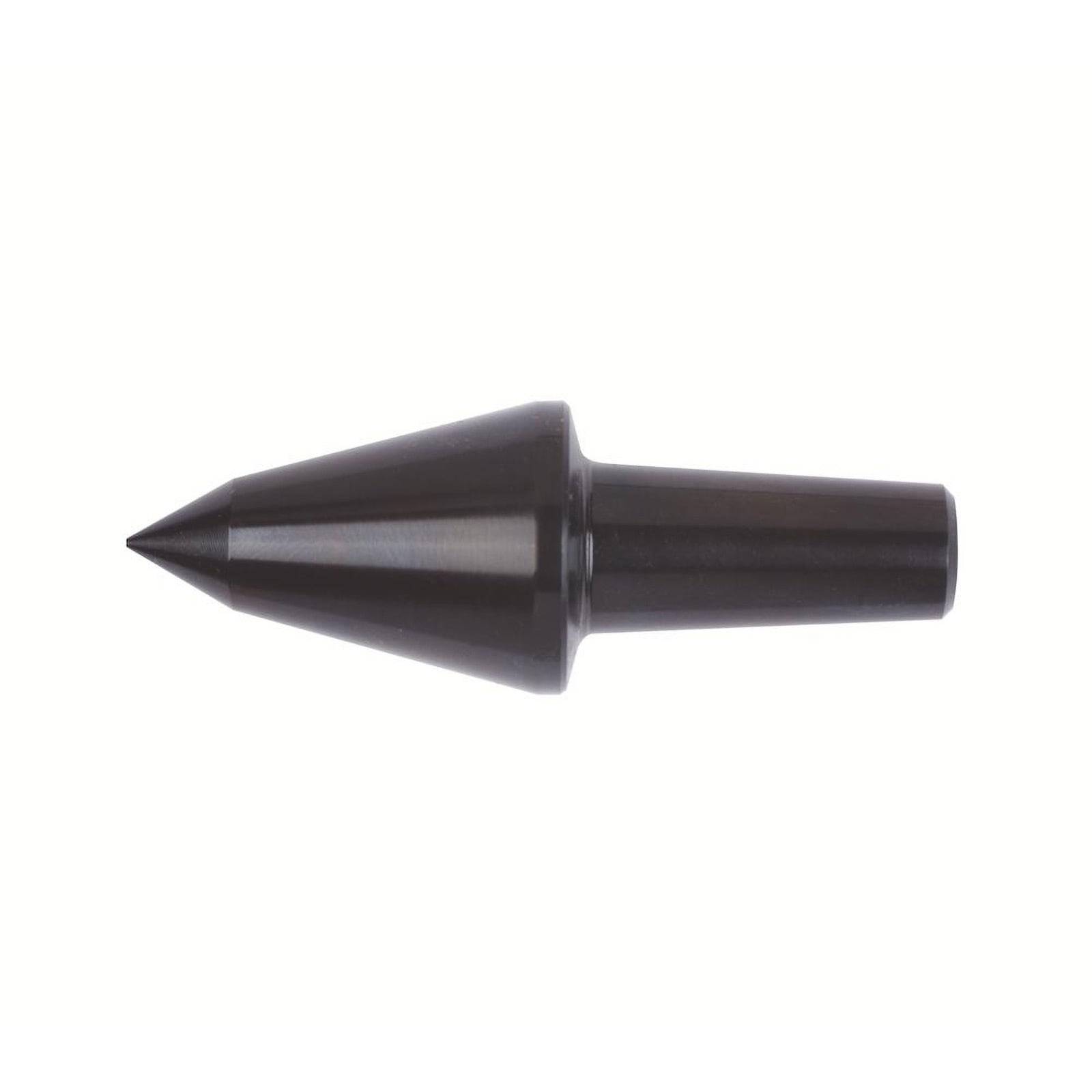 Ein spitzer, zylindrischer Metallgegenstand mit einer konischen Spitze, möglicherweise eine Drehmaschinen-Spitze, die zum Abstützen von rotierenden Werkstücken verwendet wird.