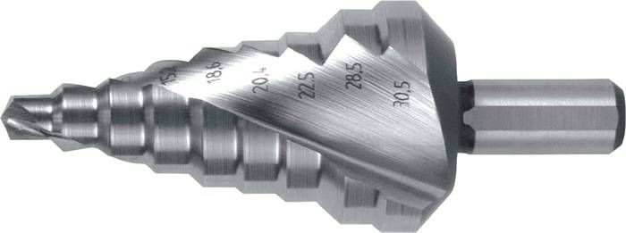 Stufenbohrer Bohrber.6-30,5mm HSS Spiralnut Z.2 Stufen 9 RUKO
