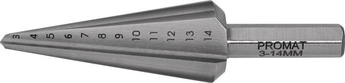 Blechschälbohrer Bohrber.3-14mm HSS Gesamt-L.58mm Z.2 PROMAT