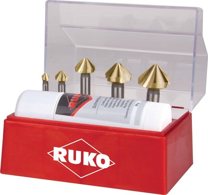 Kegelsenkersatz DIN 335C 90Grad 6,3-25mm HSS TiN 6-tlg.Ku.-Kass.RUKO