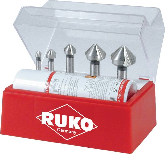 Kegelsenkersatz DIN 335C 90Grad 6,3-25mm HSS-Co5 6-tlg.Ku.-Kass.RUKO