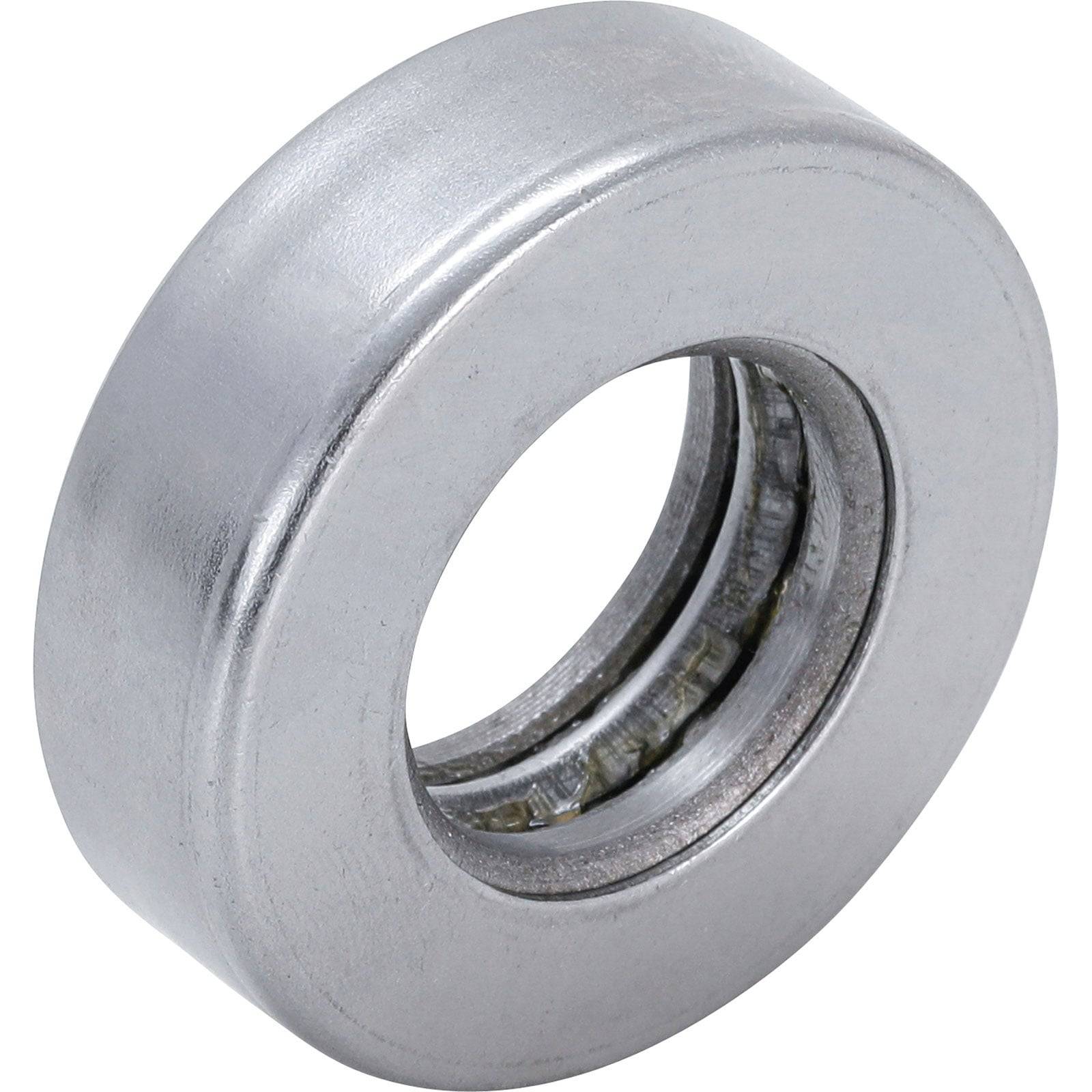 Ein silbernes, rundes Rollenlager mit sichtbarer Innenkomponente, das für reibungslose Rotationsbewegungen in Maschinen verwendet wird.