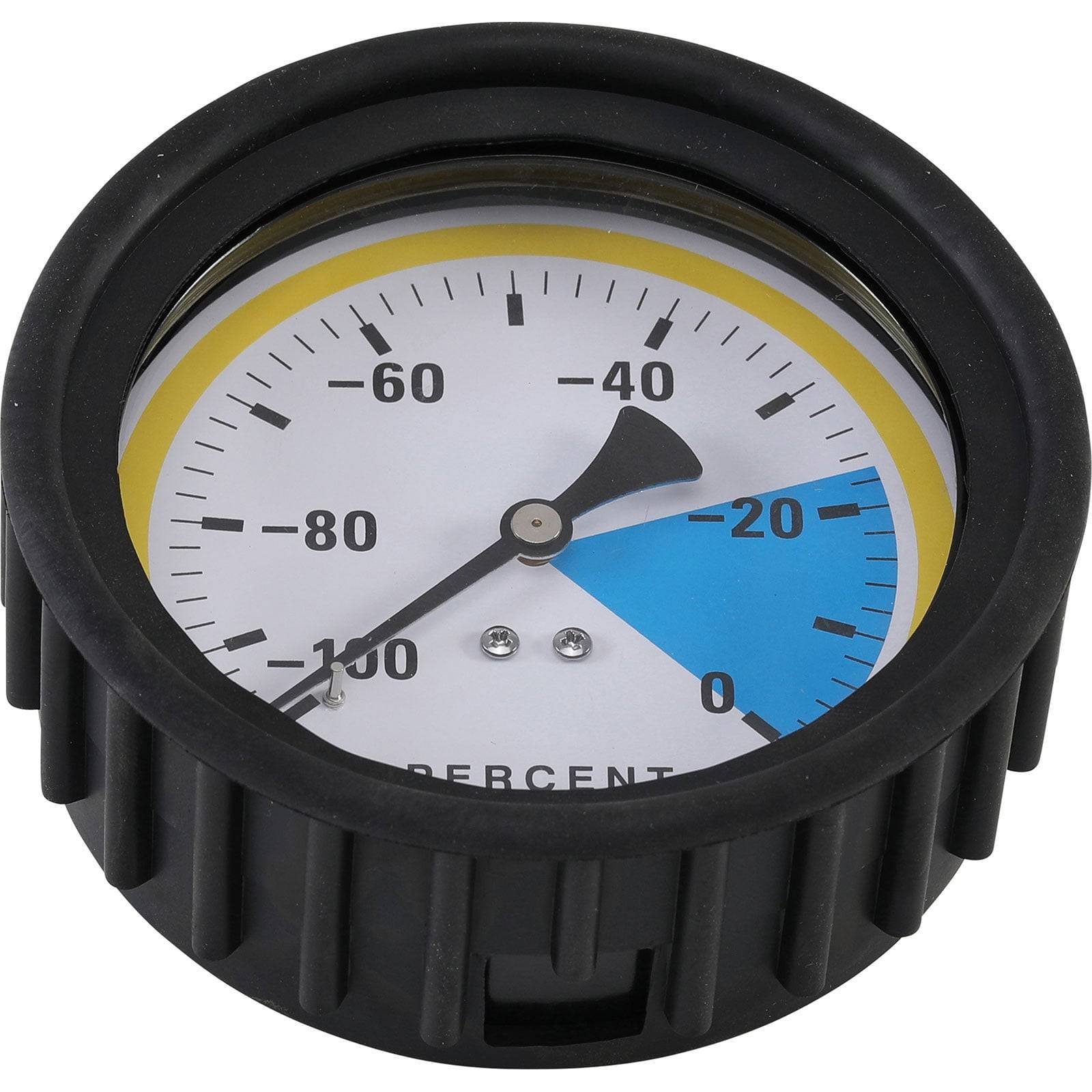 Ein Zifferblattmessgerät zeigt einen Bereich von -100 bis 0 Prozent, wobei die Nadel auf -40 Prozent zeigt.
