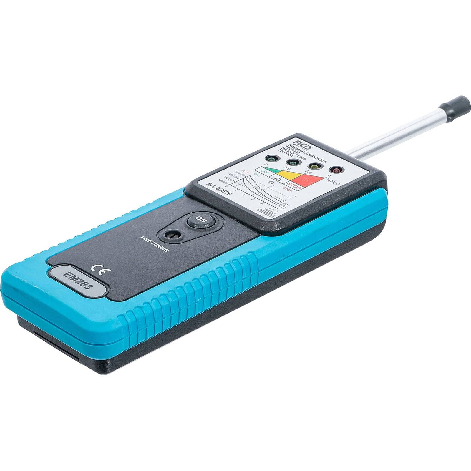 Ein tragbares Gaslecksuchgerät mit blauem Gehäuse und LED-Anzeigen zum Erkennen von Gaslecks.