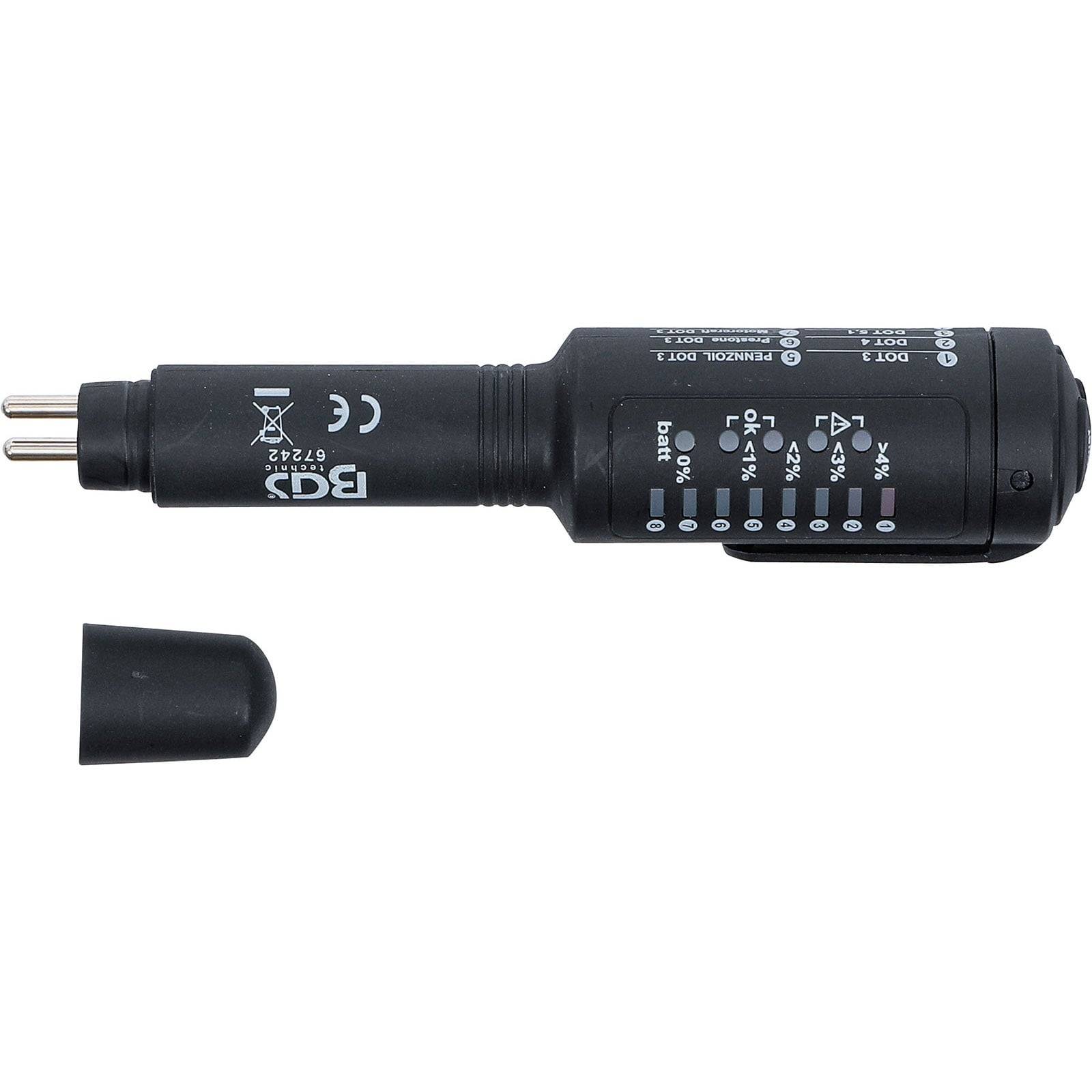 BS1363-Steckdosentester mit schwarzem Gehäuse und klaren Kennzeichnungsindikatoren für den Verdrahtungsstatus, dargestellt mit abgenommenem Deckel.