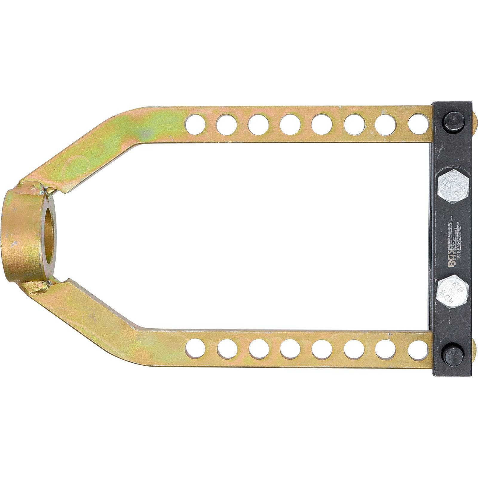 Einstellbare Zugschlaufe mit Löchern und zwei Schrauben, die für die Autoreparatur oder Karosseriearbeit verwendet wird.