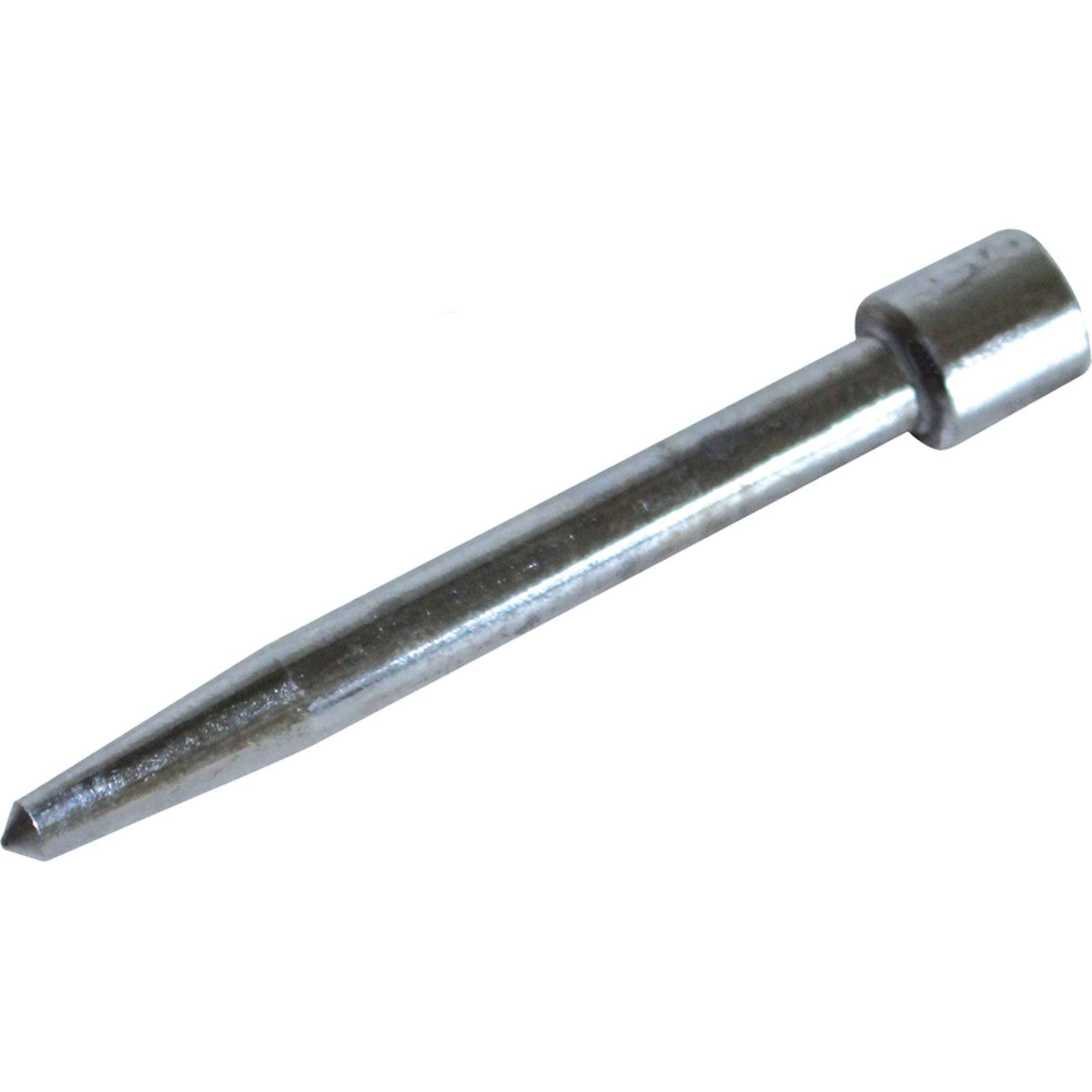 Ein silberner Metallmeißel mit einer spitzen Spitze und einem zylindrischen Griff, der zum Schnitzen oder Wegmeißeln von Material verwendet wird.