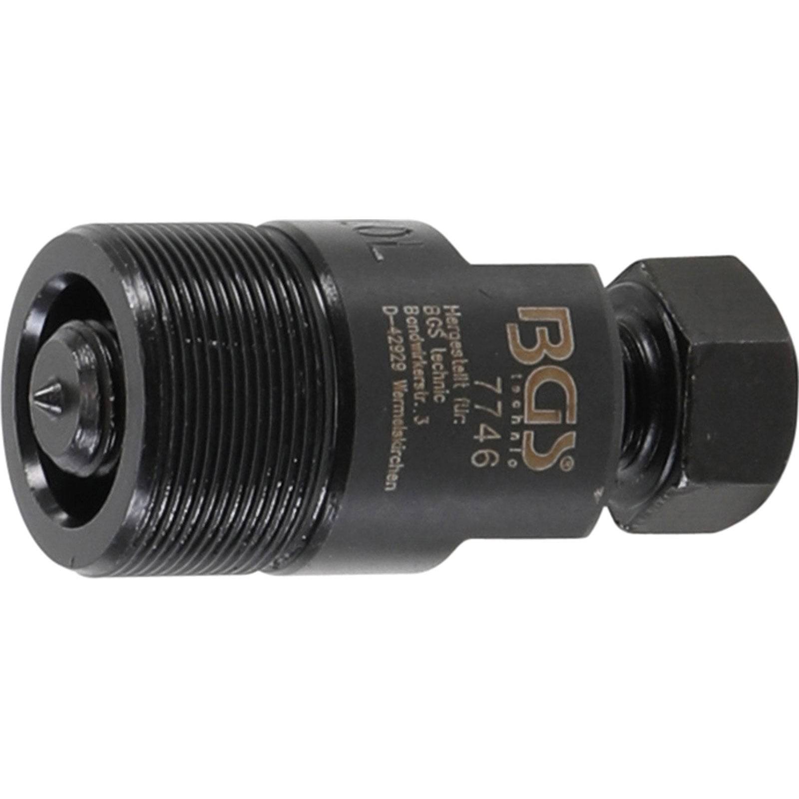 BGS Technic 7746 Einspritzdüsen-Werkzeug, zylindrisch mit einem Gewinde am Ende und zurückgezogener Nadel, verwendet für präzise mechanische Einstellungen.