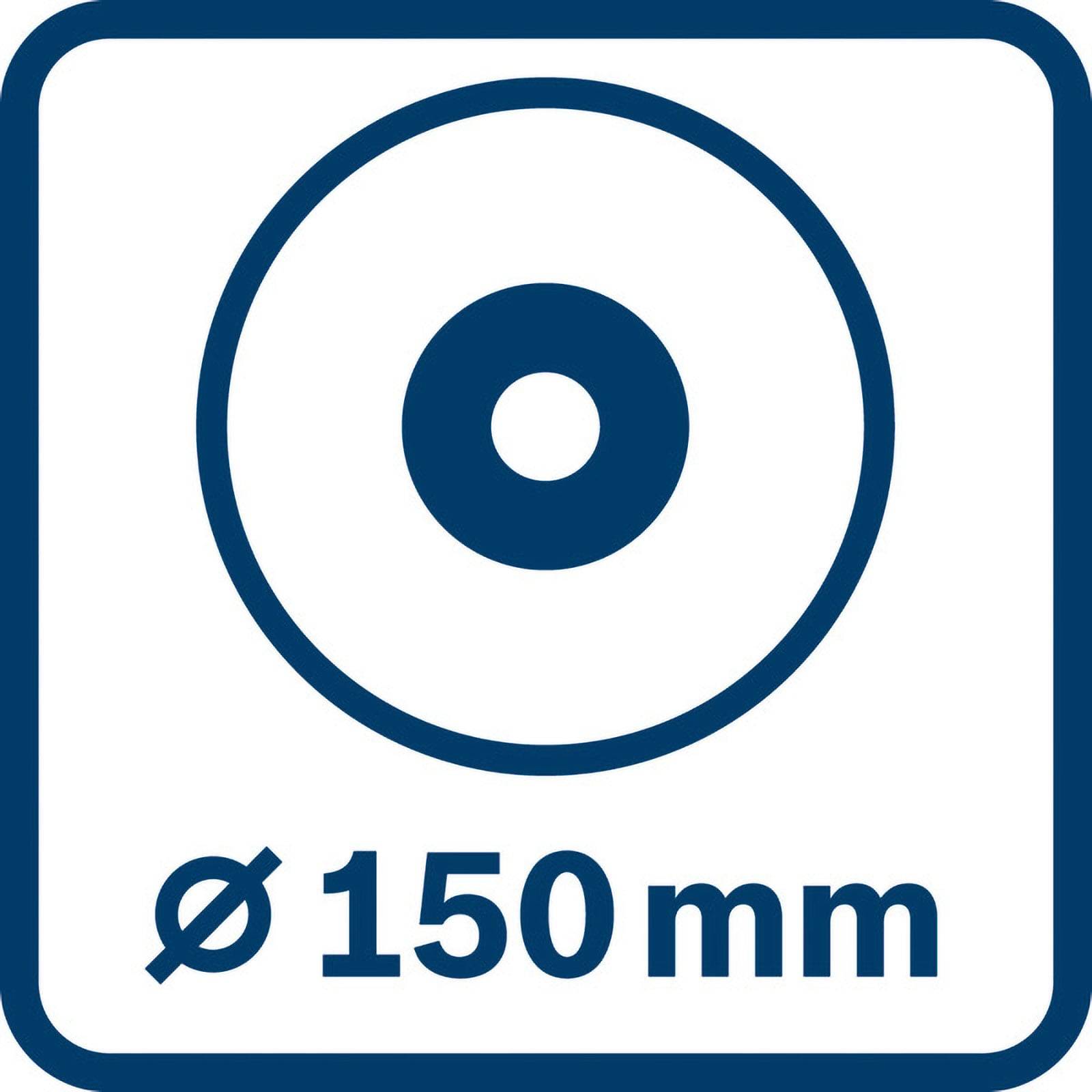 Ø 150 mm wird unterhalb eines kreisförmigen Symbols in einem Quadrat dargestellt, was die Durchmesserabschätzung anzeigt.